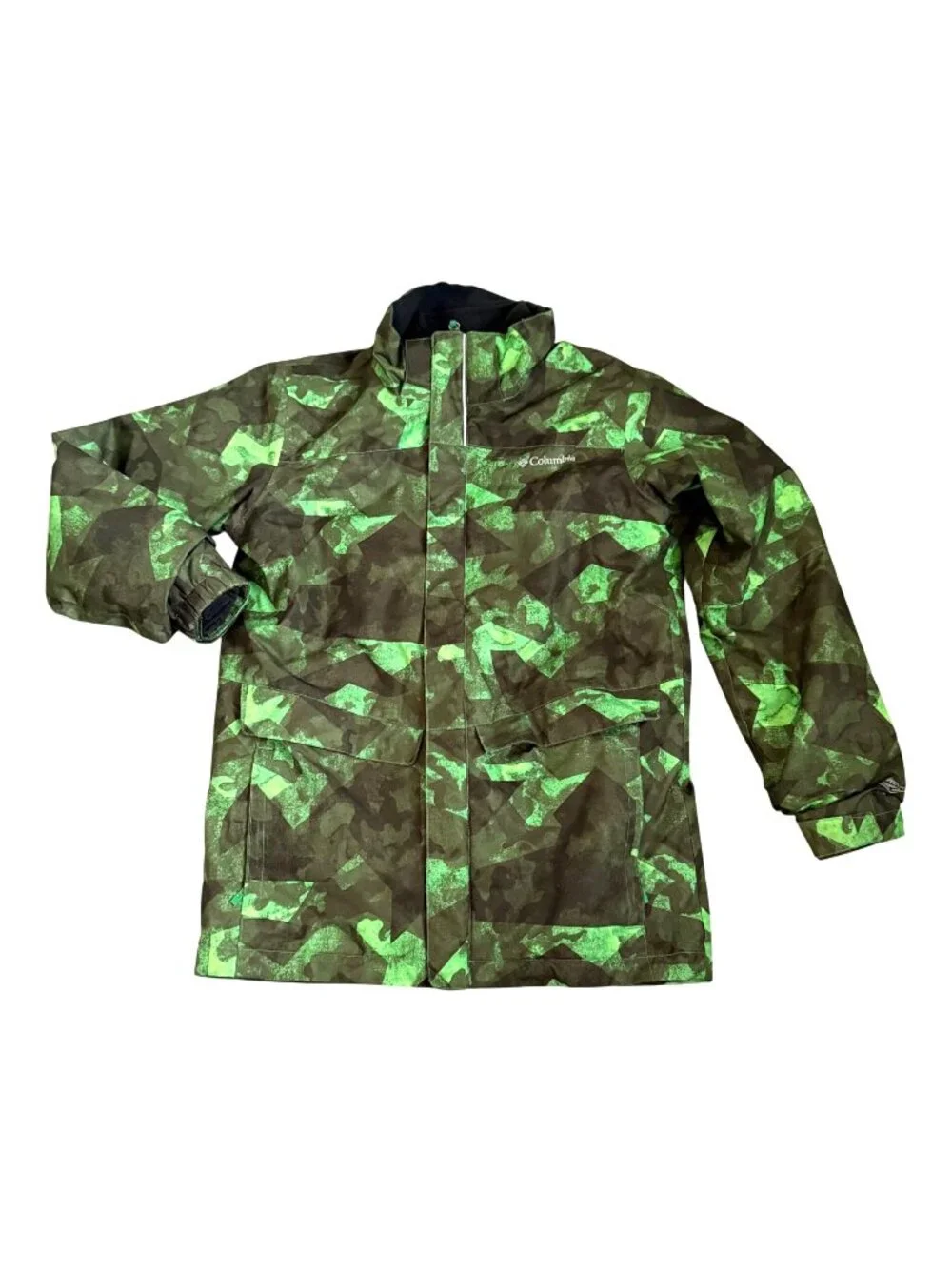 Columbia Boy's Windbreaker Jacket Sz L Green Camo Interchange Ski Rain Coat